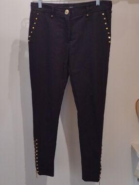 Versus Versace Black Trousers with Gold Medallion Button (Size S/M)